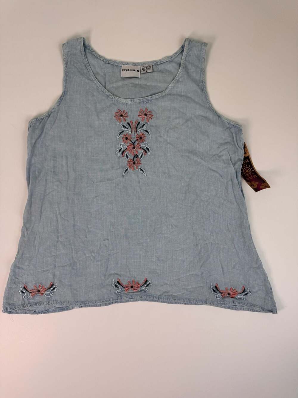 NWT-Raya Sun Embroidered Linen Blend Tank Top Size L